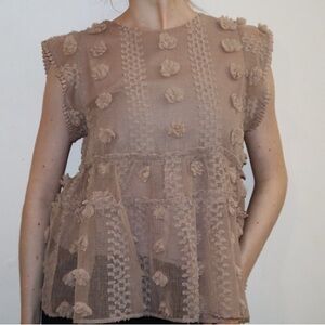THML Taupe Textured Rosette Ruffle Sleeveless Tunic